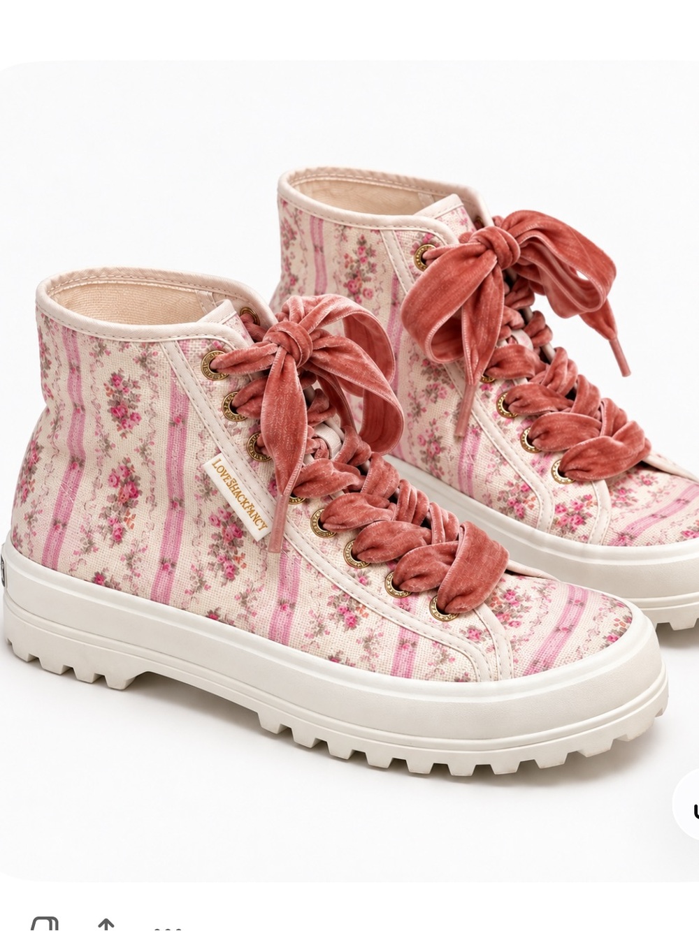 LoveShackFancy x Superga Alpina Sneakers Pink Floral Velvet High Top Coquette 8